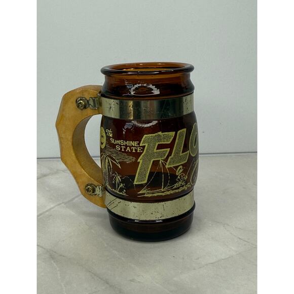 Siesta Ware Brown FLORIDA Toothpick Shot Barrel Glass Wood Handle Gold Trim 4 oz - Picture 2 of 7